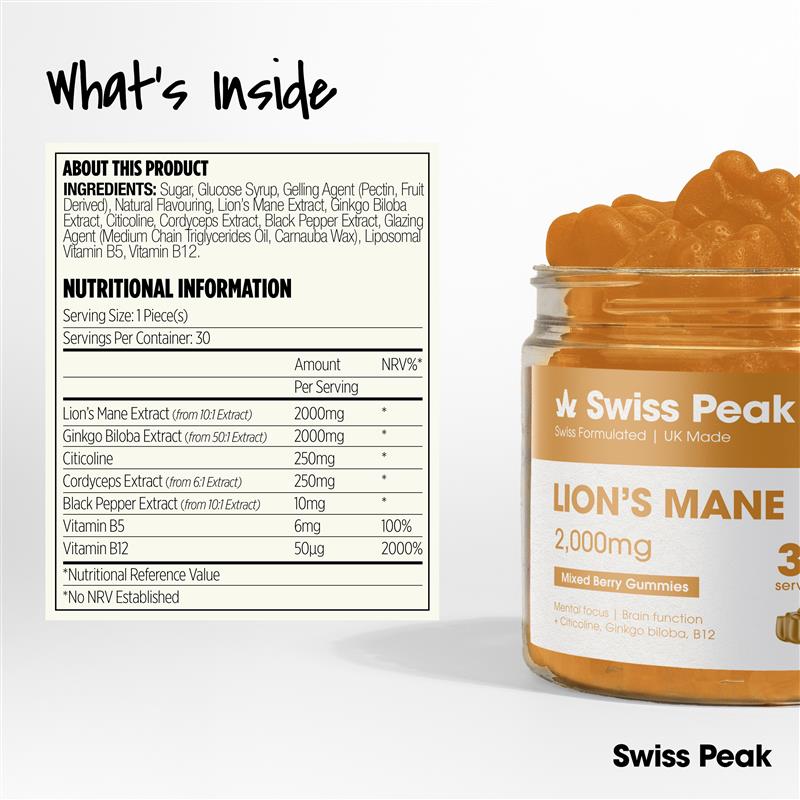 Swiss Peak CBD Lion’s Mane Gummies 2000mg 30 Gummies