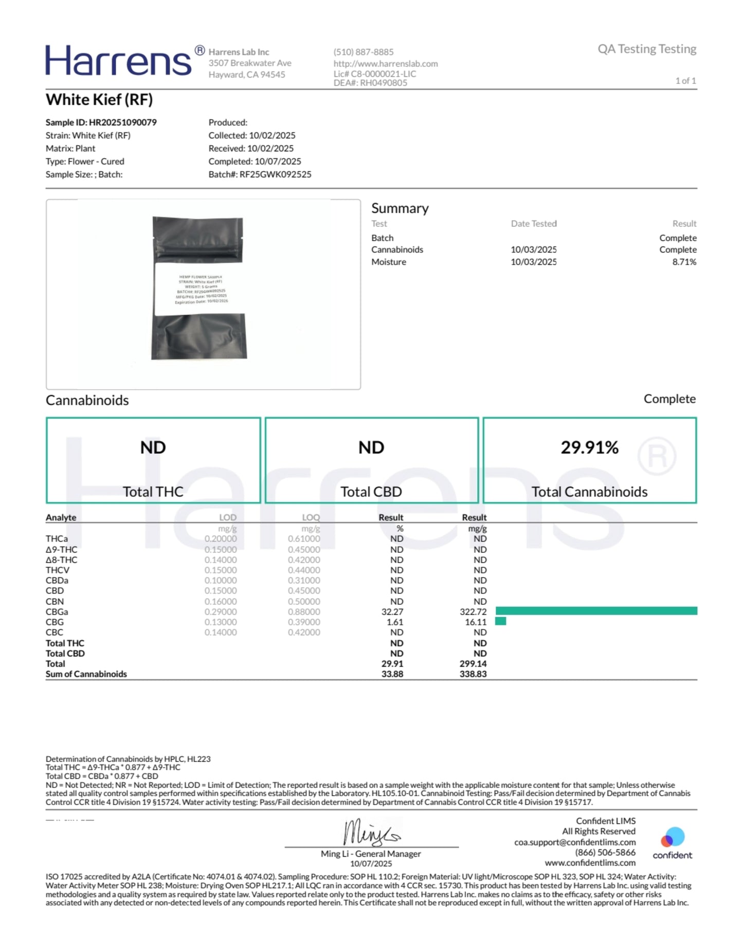 Improved Health White CBG Kief 29 percent total cannabinoids