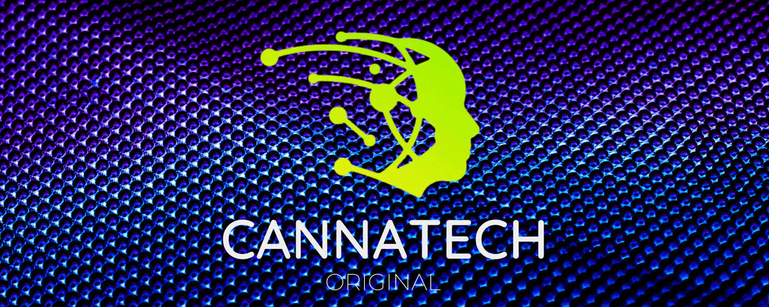 Cannatech logo with blue, high tech background