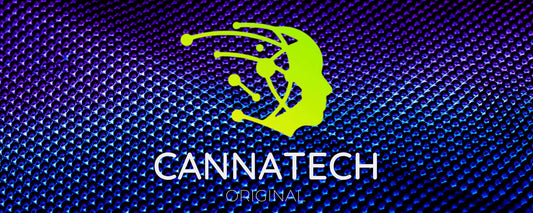 Cannatech logo with blue, high tech background