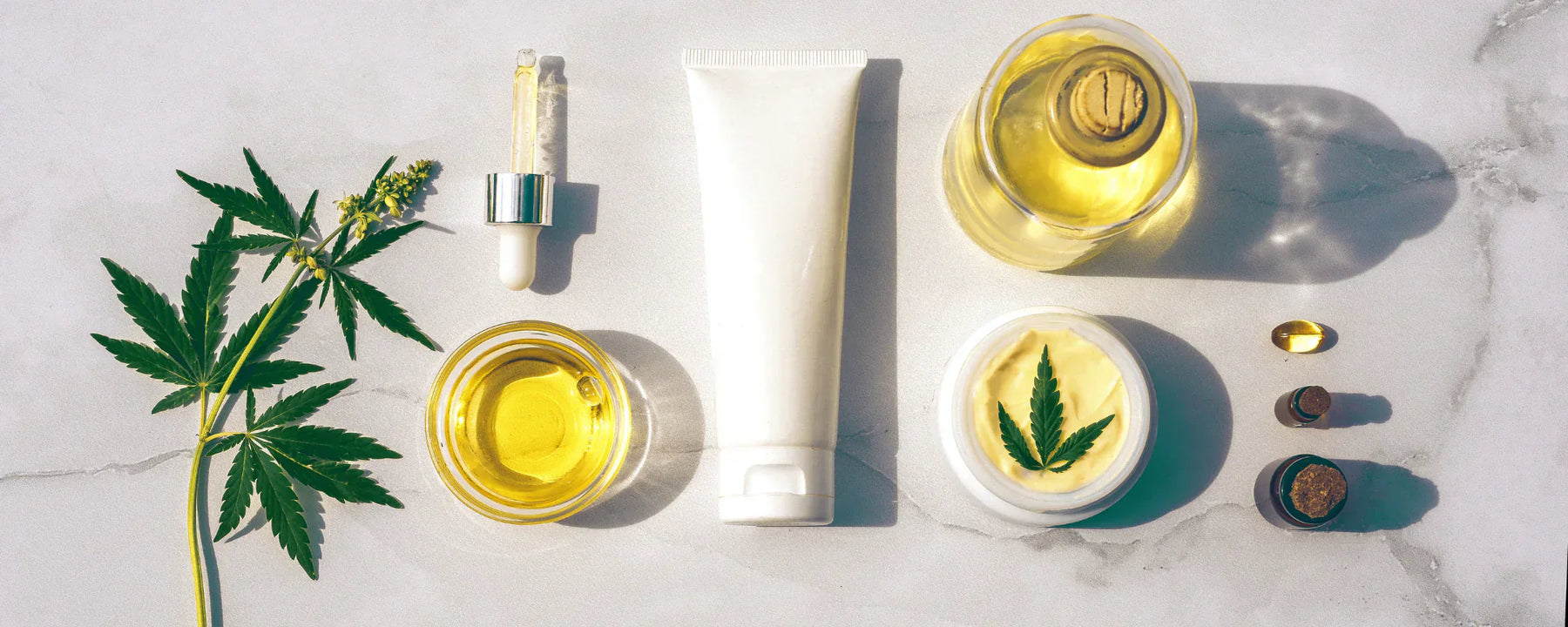 Variety of CBD products including cream, oil, capsules & balms