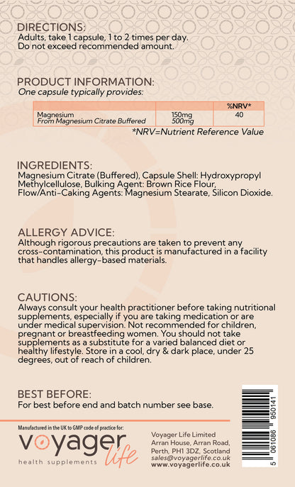 Voyager Magnesium Citrate 500mg 120 Capsules image 5