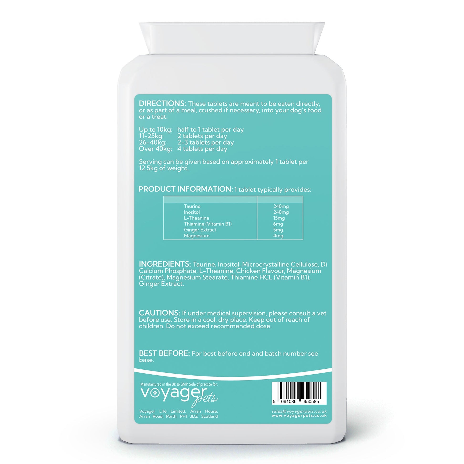 Voyager Pet Calming Complex Tablets - back view