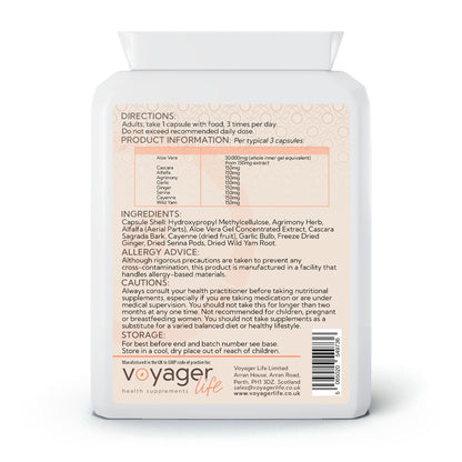 Voyager Aloe Colon Complex Plus 90 Capsules - back view