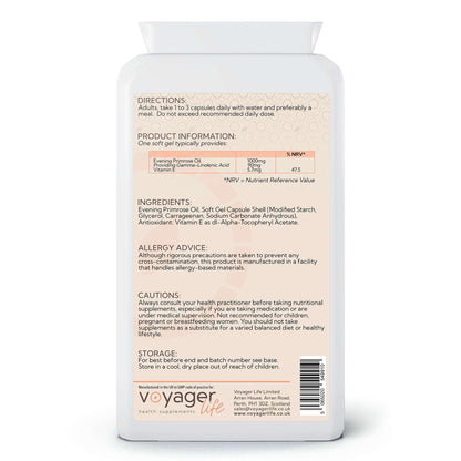 Voyager Evening Primrose Oil 1000mg 90 Softgels back view at The CBD Hut