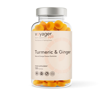 Voyager Turmeric and Ginger Gummies 120 orange flavour bottle
