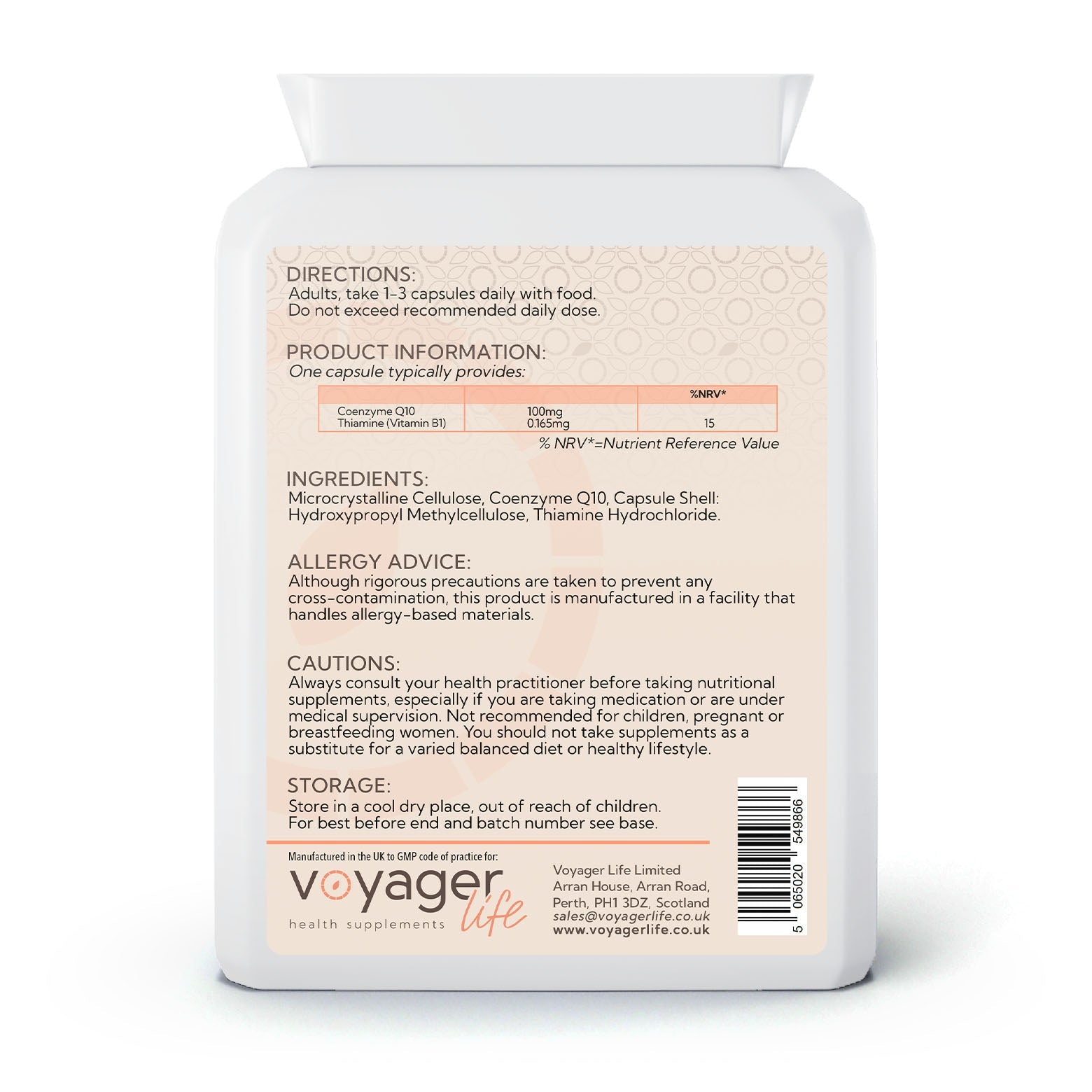 Voyager CoQ10 Plus 100mg 90 Capsules back view at The CBD Hut