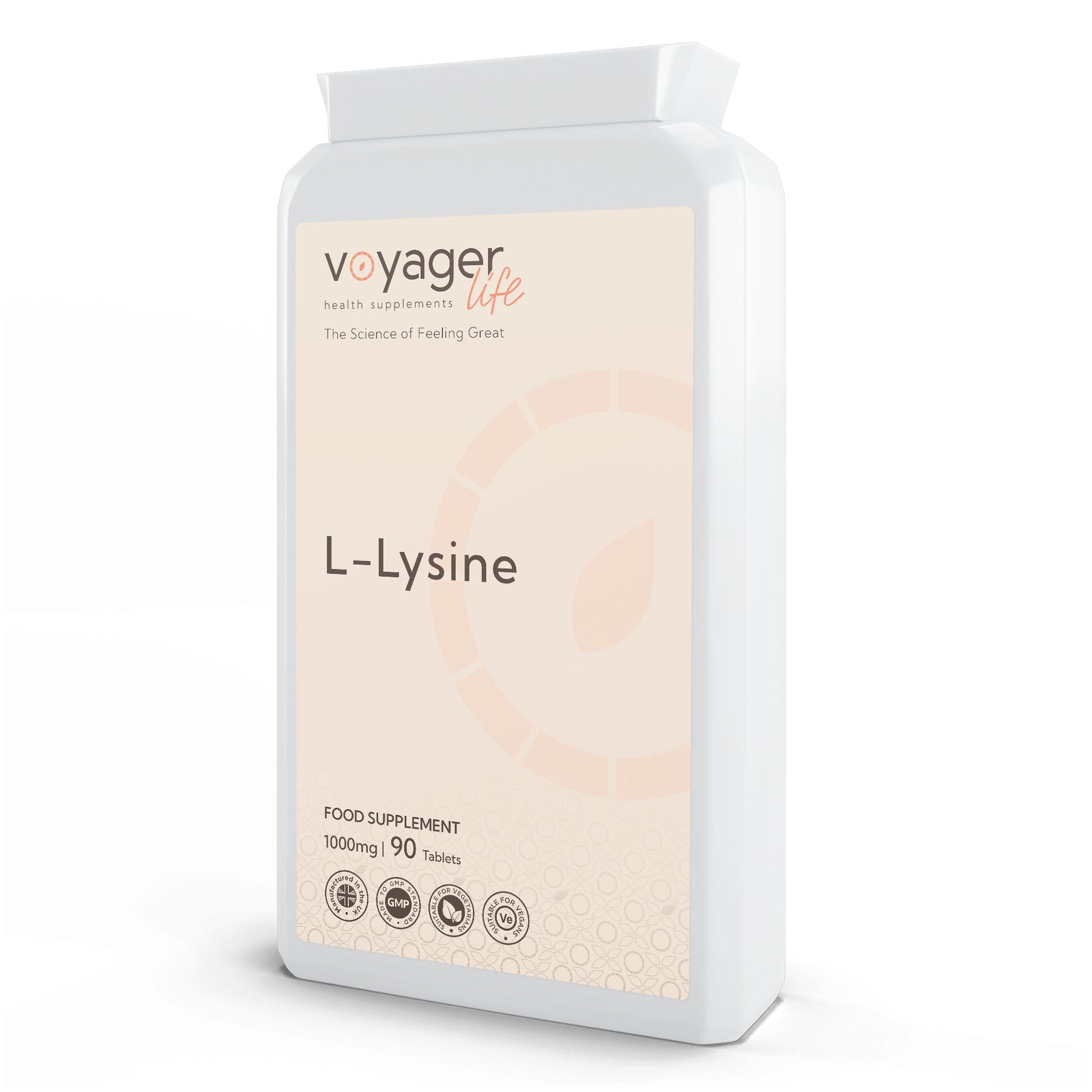 Voyager L-Lysine 1,000mg 90 Tablets - front view