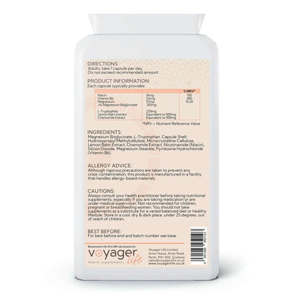 Voyager L-Tryptophan Complex 120 Capsules - back view