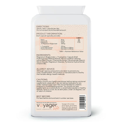Voyager L-Tryptophan Complex 120 Capsules - back view