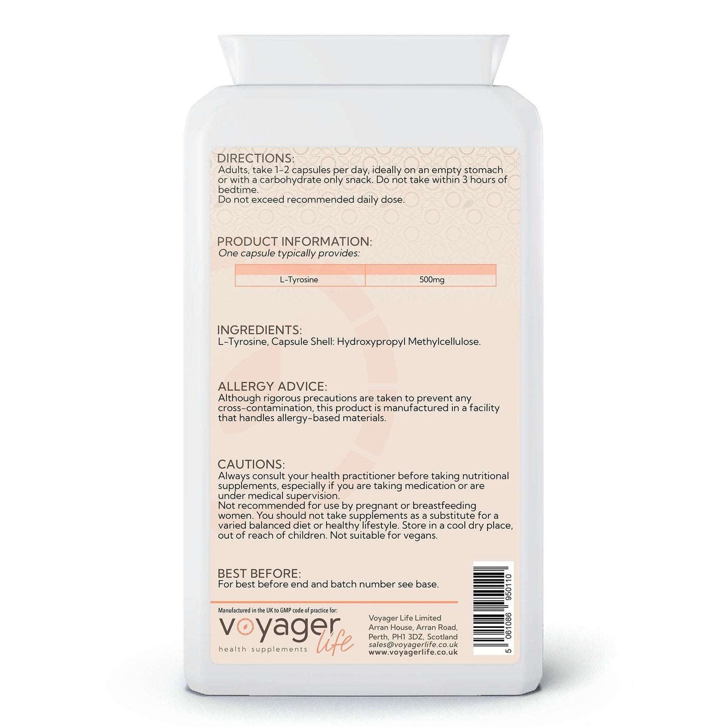 Voyager L-Tyrosine 500mg Capsules 120 pack