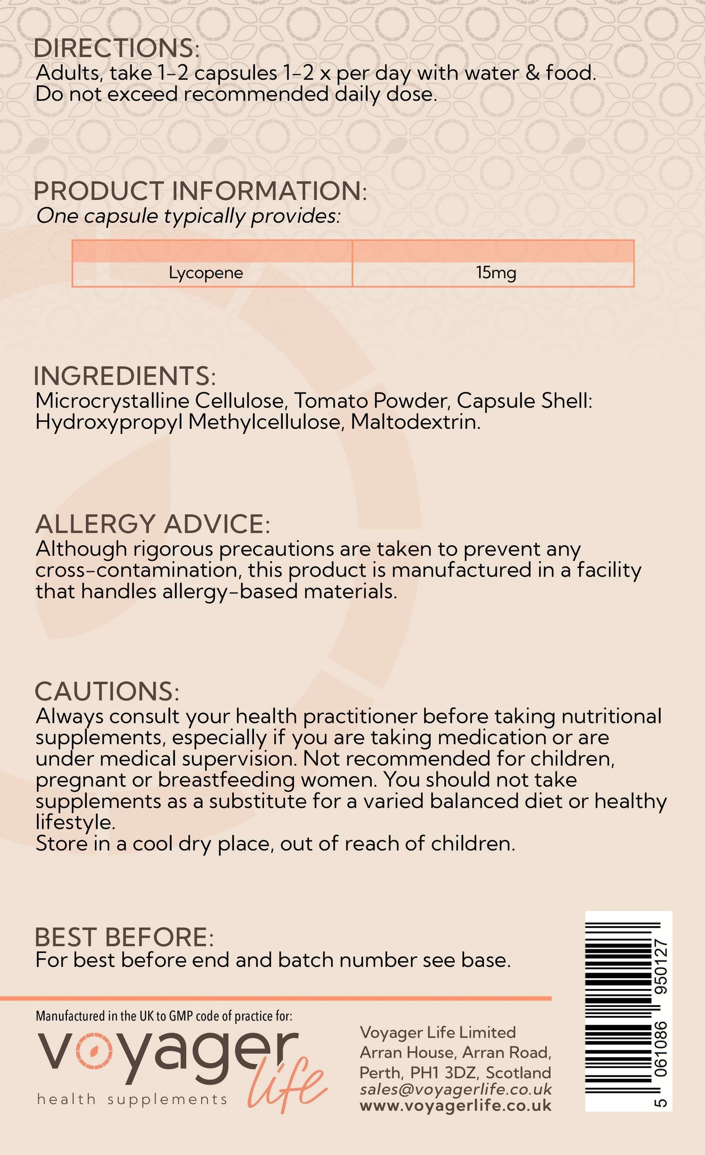 Voyager Lycopene 15mg 120 Capsules product image - The CBD Hut