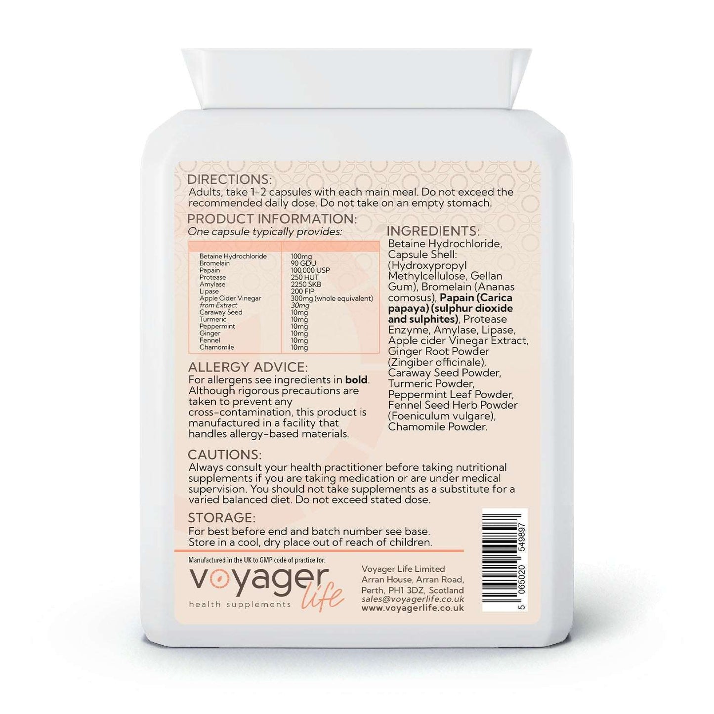 Voyager Digestive Enzymes Complex 90 Capsules - back view