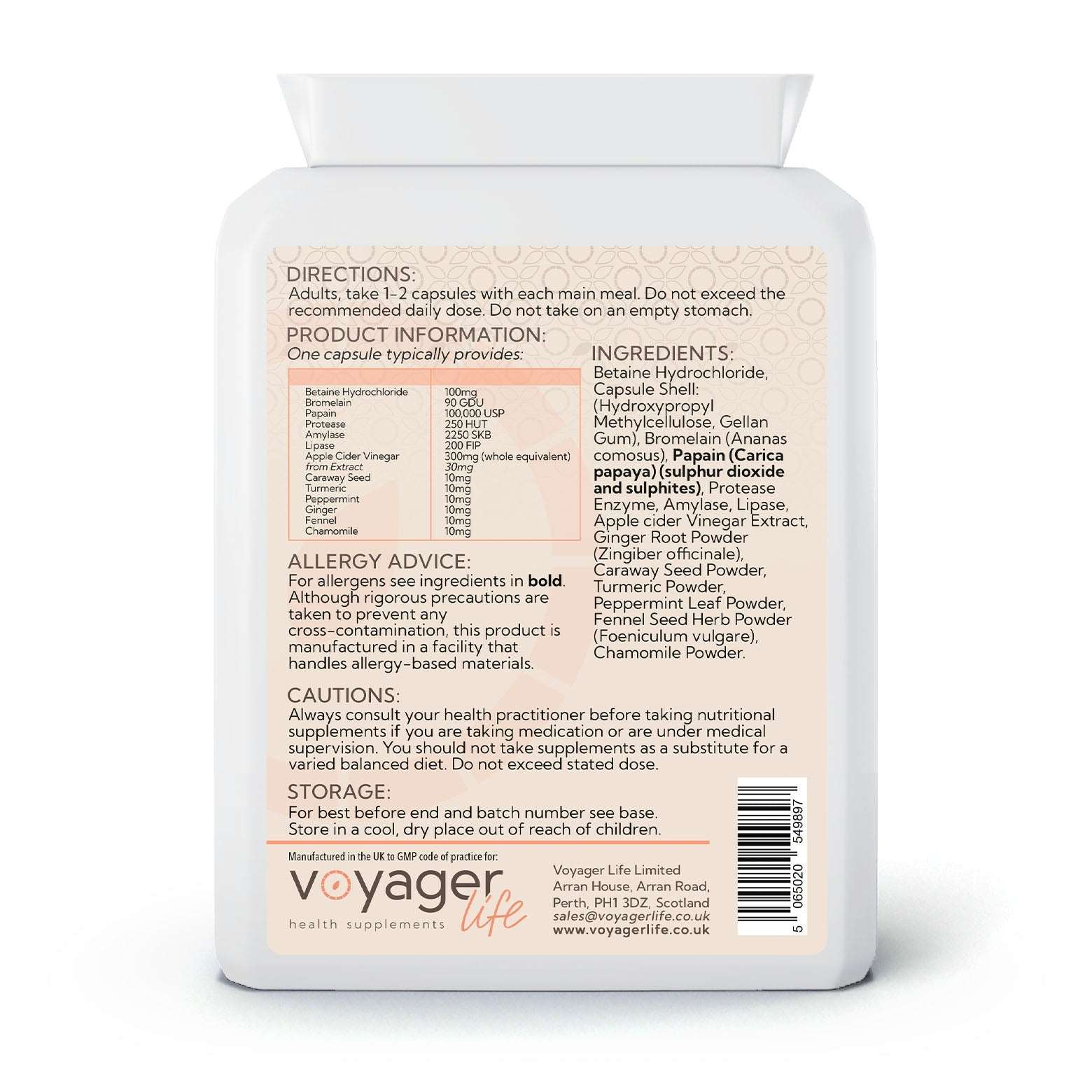 Voyager Digestive Enzymes Complex 90 Capsules - back view