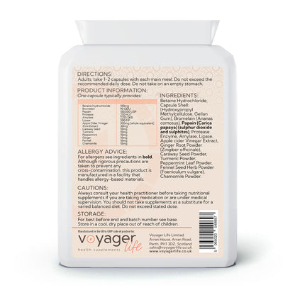 Voyager Digestive Enzymes Complex 90 Capsules - back view