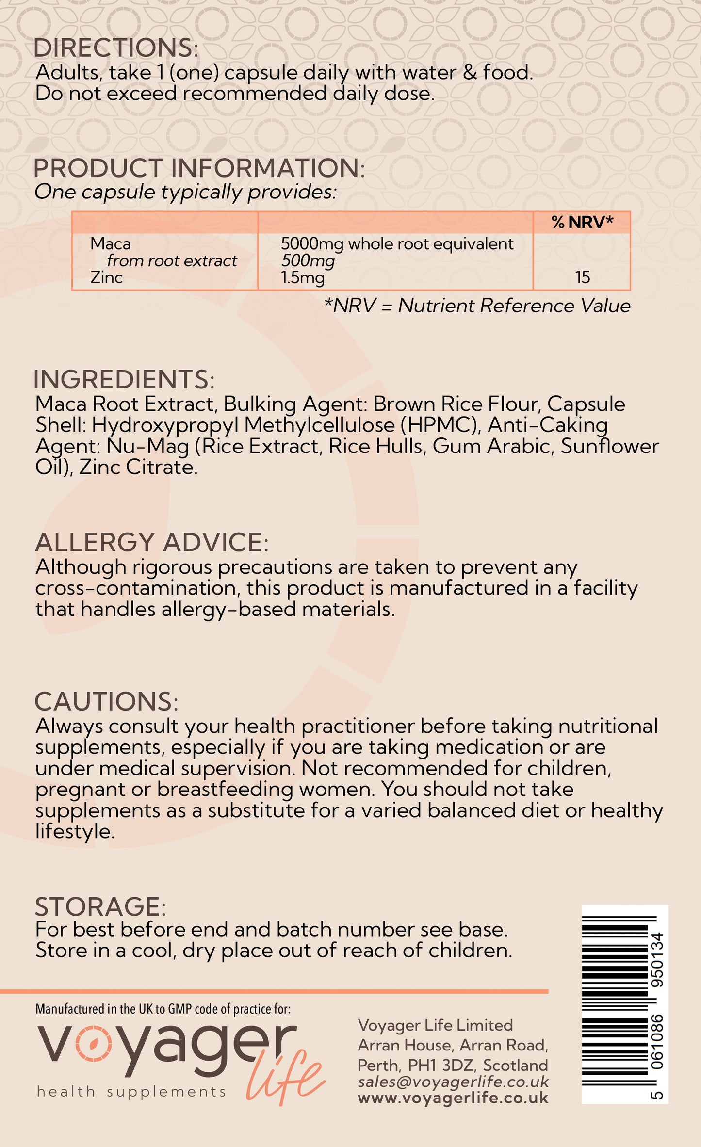 Voyager Maca Root 5,000mg 120 Capsules - back view