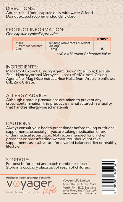 Voyager Maca Root 5,000mg 120 Capsules - back view