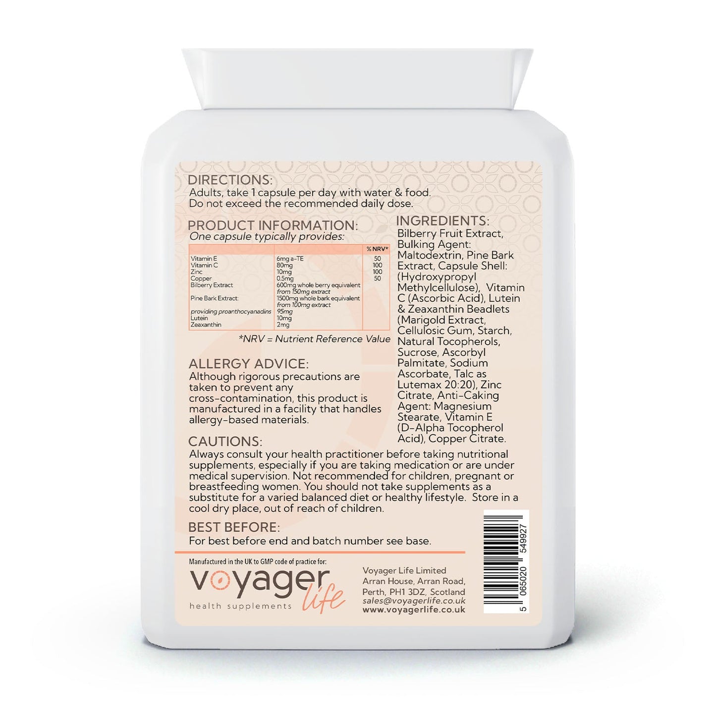 Voyager Eye Support Complex 60 Capsules - back view