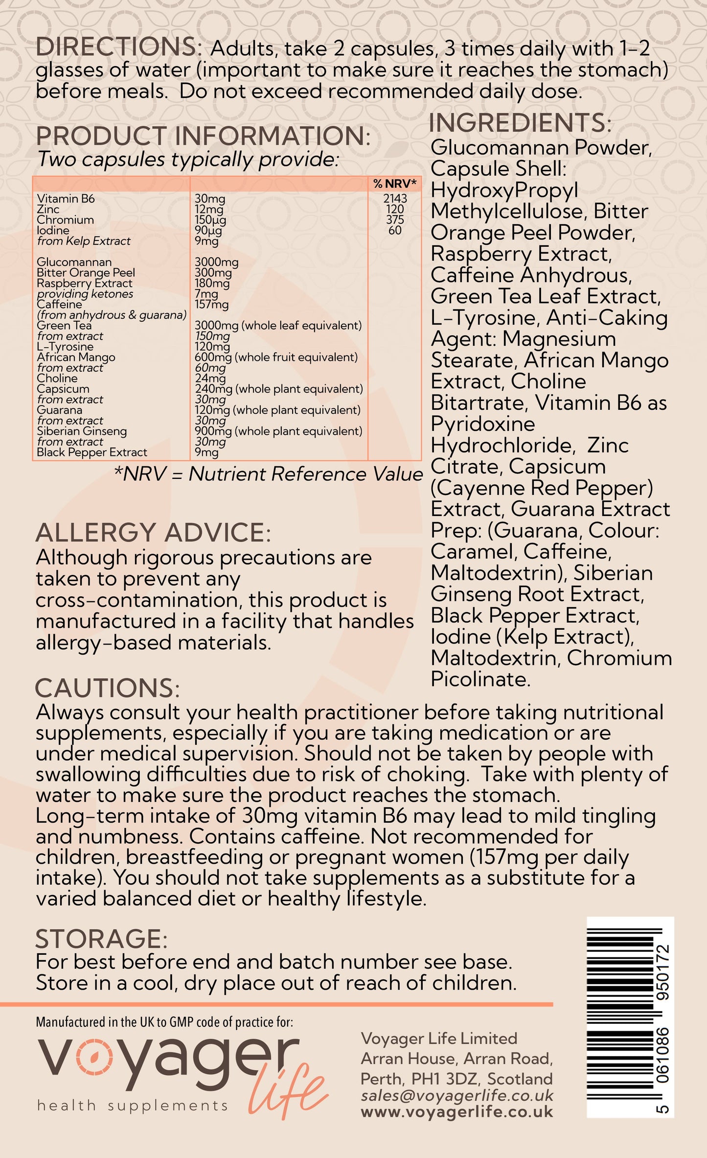 Voyager Meta Support Complex with Glucomannan 90 Capsules - back view