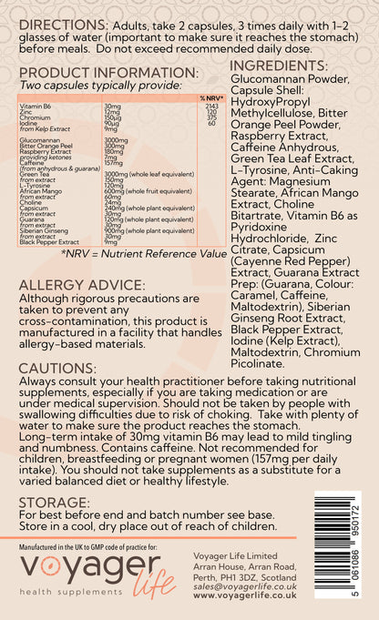 Voyager Meta Support Complex with Glucomannan 90 Capsules - back view