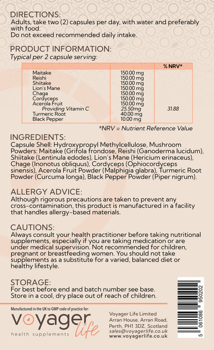 Voyager Mushroom Complex 120 Capsules - back view