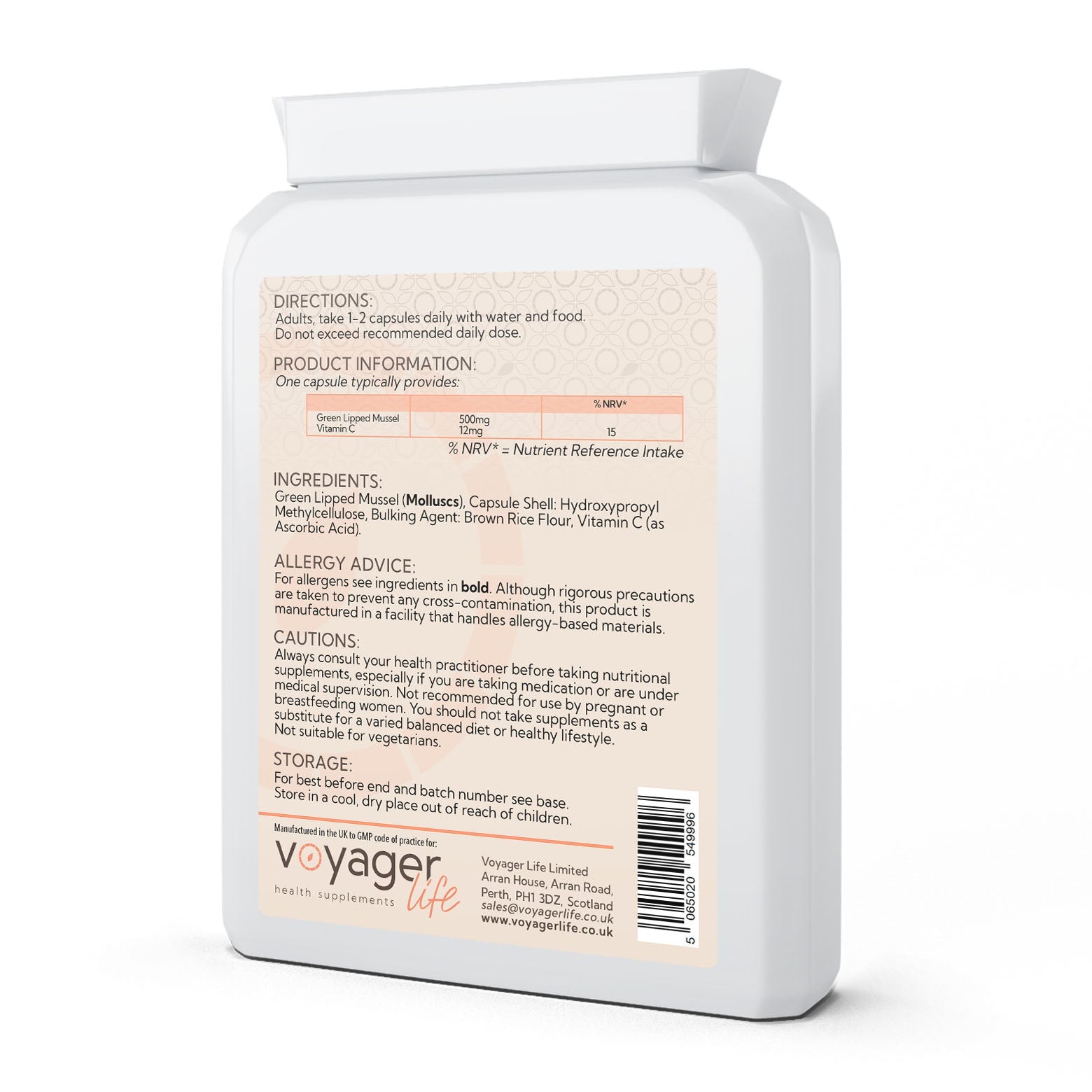 Voyager Green Lipped Mussel 500mg 90 Capsules product image