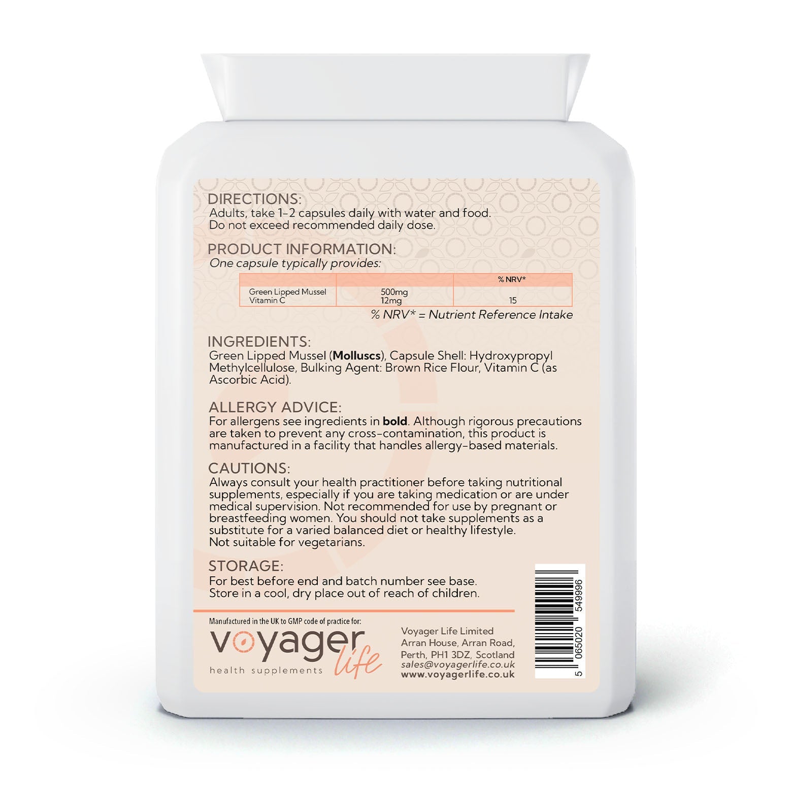 Voyager Green Lipped Mussel 500mg 90 Capsules product image
