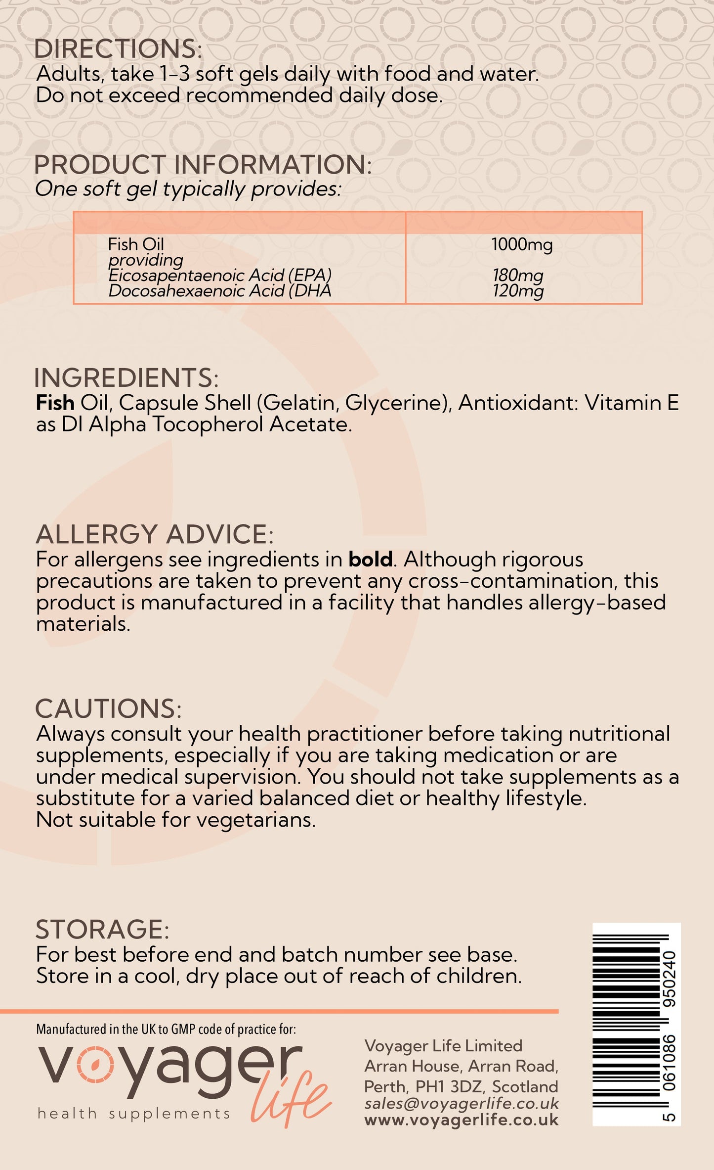 Voyager Omega-3 Fish Oil 1,000mg 90 Softgels - back view