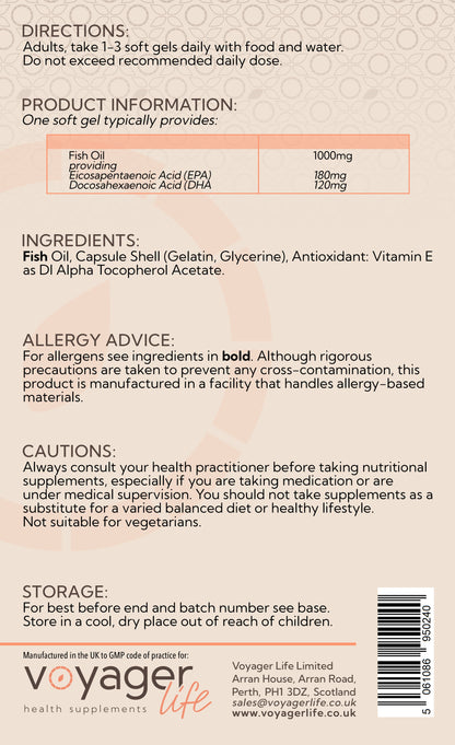 Voyager Omega-3 Fish Oil 1,000mg 90 Softgels - back view