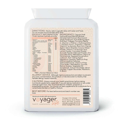 Voyager Hair, Skin & Nails Complex 90 Vegan Collagen Capsules - back view