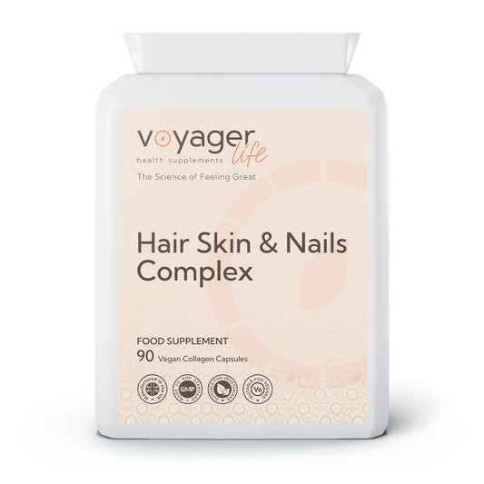 Voyager Hair, Skin & Nails Complex 90 Vegan Collagen Capsules - front view
