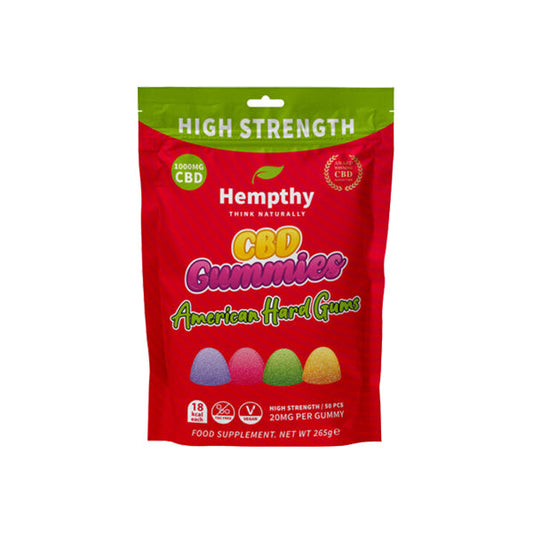 Hempthy 1000mg CBD American Hard Gums Gummies - 50 Pieces | The CBD Hut