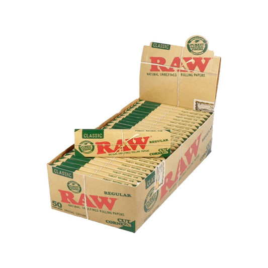 50 Raw Classic Green Regular Corner Cut Rolling Papers | The CBD Hut