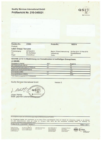 Ultracalm 1.5% CBD Hemp Tea - Cherry Bakewell 40g - lab report | The CBD Hut