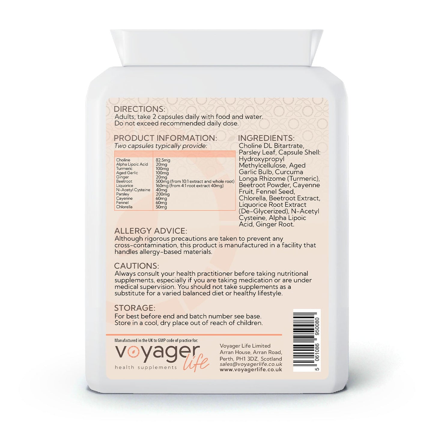 Voyager Liver Support & Choline 60 Capsules - back view