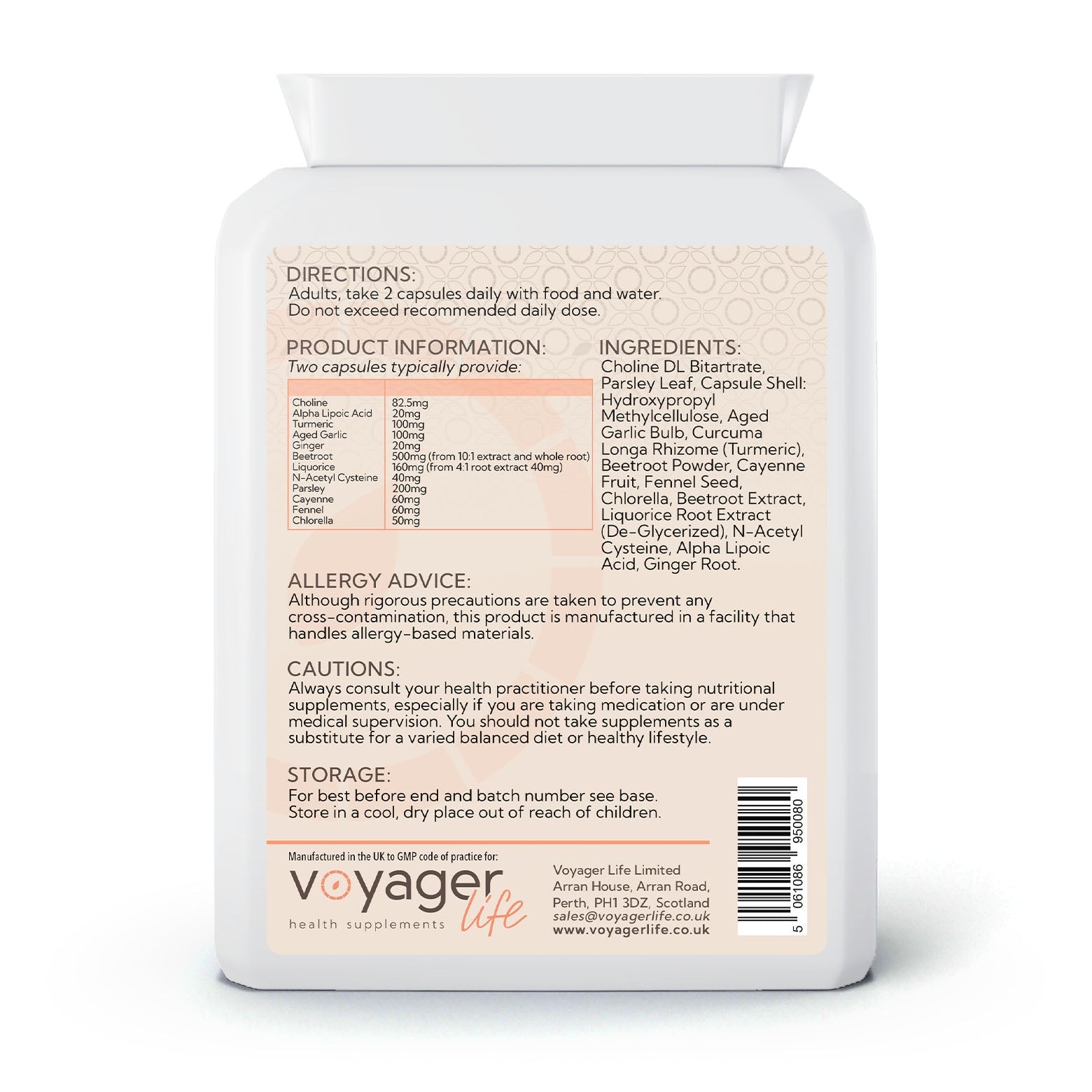 Voyager Liver Support & Choline 60 Capsules - back view