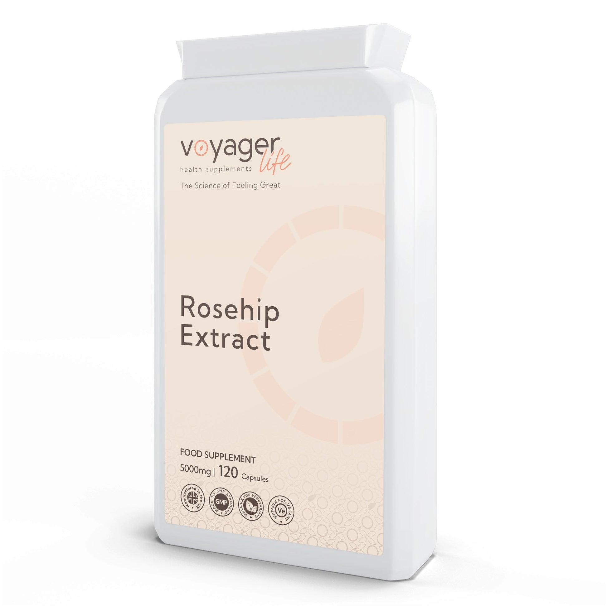Voyager Rosehip Extract 5,000mg & Vitamin C 120 Capsules - front view