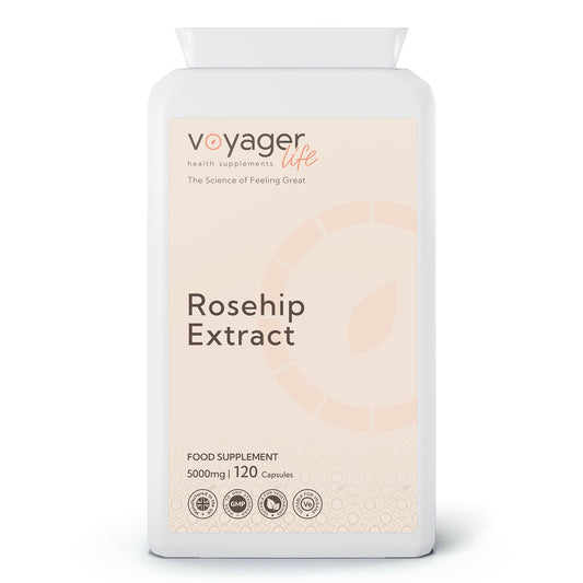 Voyager Rosehip Extract 5,000mg & Vitamin C 120 Capsules - front view