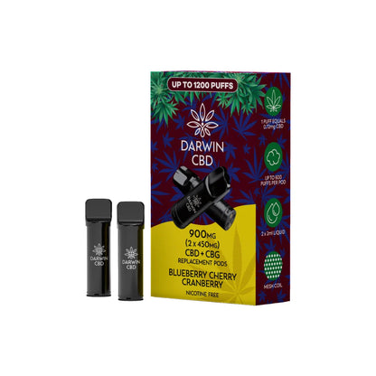 Darwin 900mg CBD Prefilled Replacement Pods - Blueberry Cherry Cranberry | The CBD Hut