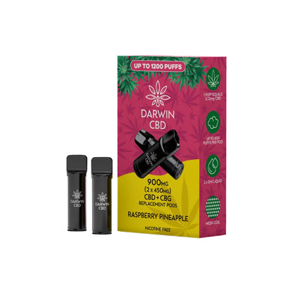 Darwin 900mg CBD Prefilled Replacement Pods - Raspberry Pineapple | The CBD Hut