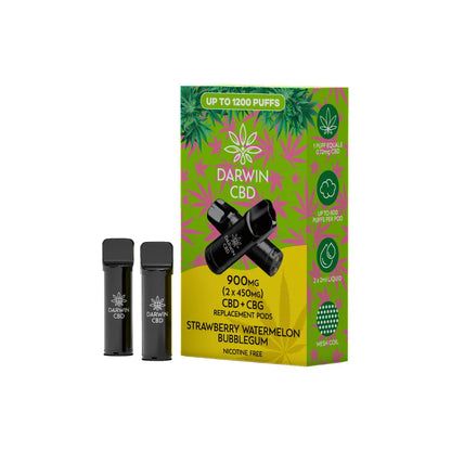 Darwin 900mg CBD Prefilled Replacement Pods - Strawberry Watermelon Bubblegum | The CBD Hut