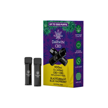 Darwin 900mg CBD Prefilled Replacement Pods - Blackcurrant Blue Raspberry | The CBD Hut
