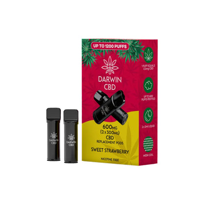 Darwin 600mg CBD Prefilled Replacement Pods - Sweet Strawberry | The CBD Hut