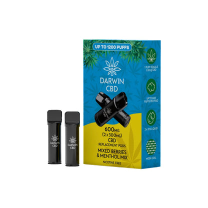 Darwin 600mg CBD Prefilled Replacement Pods - Mixed Berries & Menthol Mix | The CBD Hut