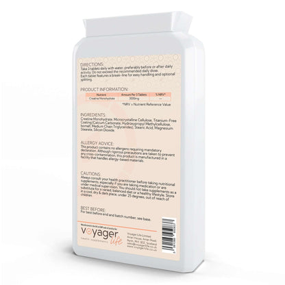 Voyager Creatine Monohydrate 1,000mg 90 Tablets - back view