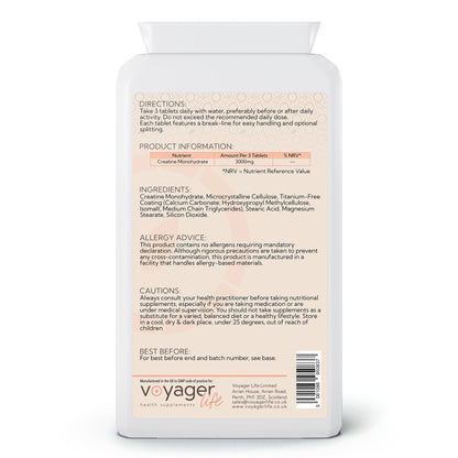 Voyager Creatine Monohydrate 1,000mg 90 Tablets - back view