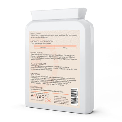 Voyager Resveratrol 150mg 90 Capsules - back view