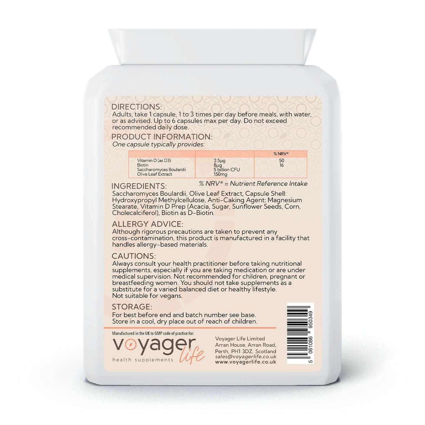 Voyager Saccharomyces Boulardii Complex 90 Capsules - back view