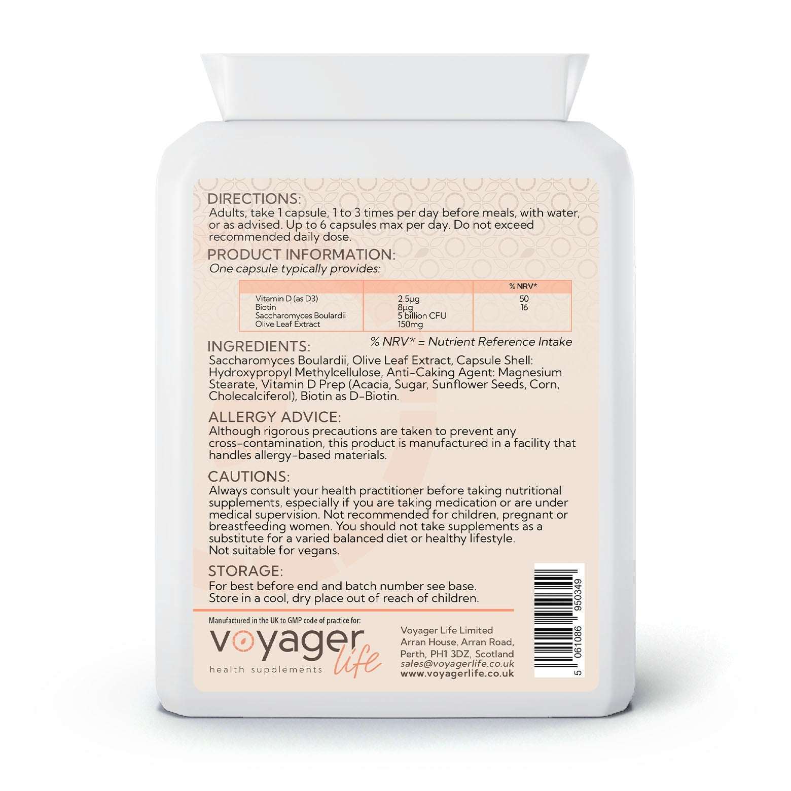 Voyager Saccharomyces Boulardii Complex 90 Capsules - back view