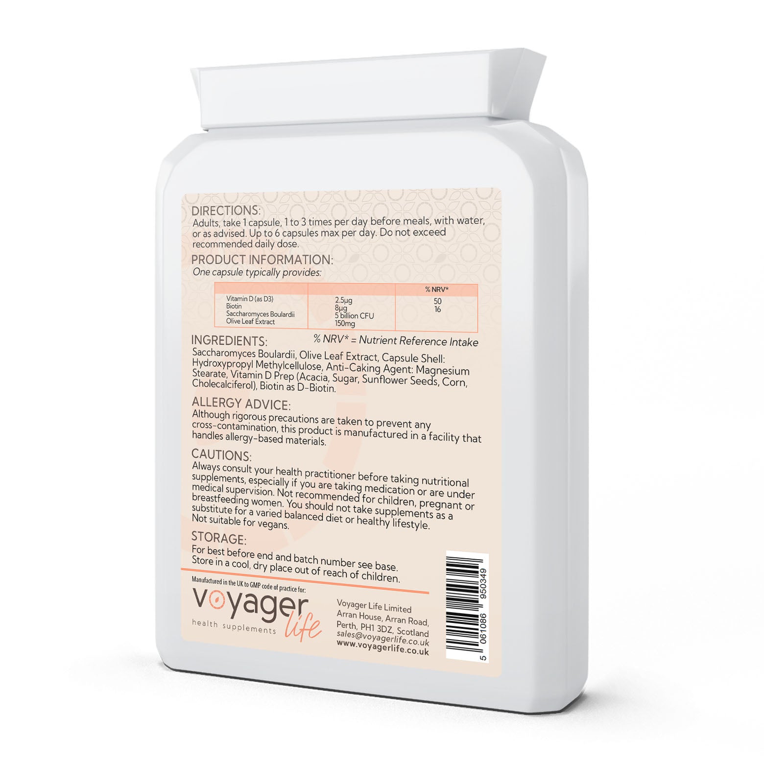 Voyager Saccharomyces Boulardii Complex 90 Capsules - back view